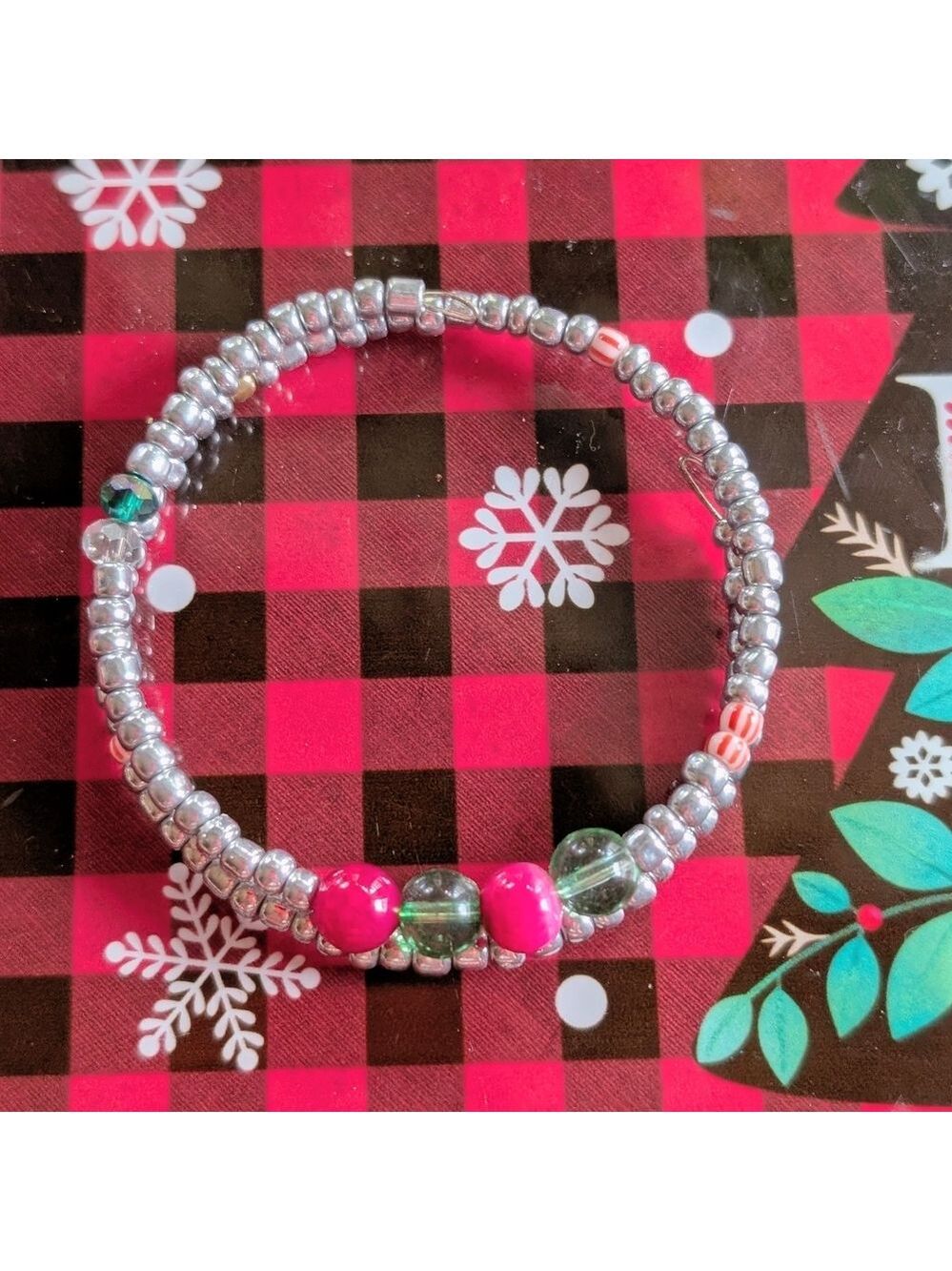 Festive Memory Wire Beaded Bracelet